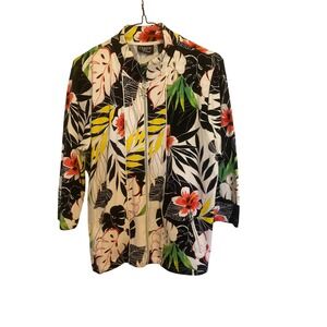 Onque Casual Jacket Womens Large Tropical Floral Zip Up Jacket AOP Mature